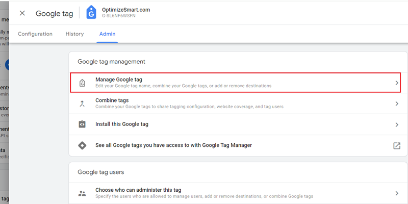 Click on ‘Manage Google Tag‘