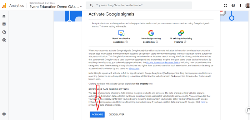 activate google signals google analytics 4