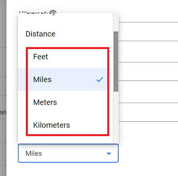 GA4 measures distance in feet miles meters or kilometres