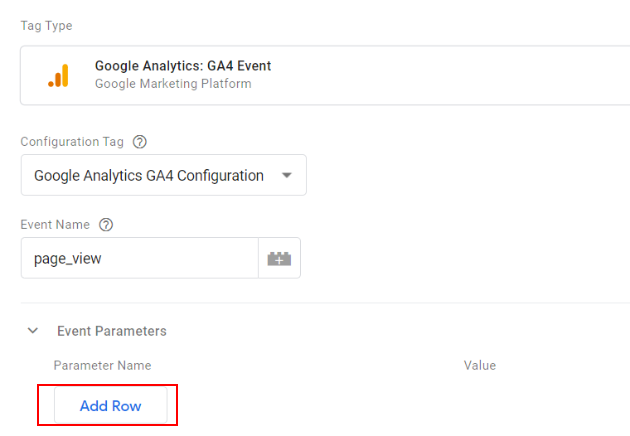 Add row in event parameter