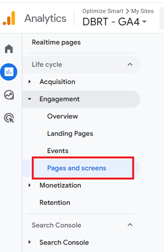 Pages and Screens report ga4
