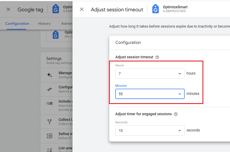 Set Adjust Session timeout ga4