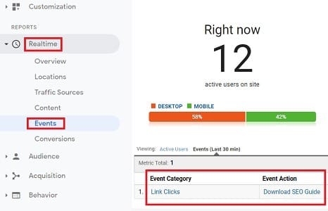 gtm event tracking real time events report2