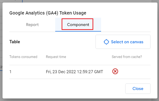 google analytics token usage report component 2 1