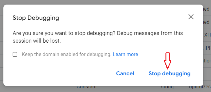 Click on the ‘Stop debugging button