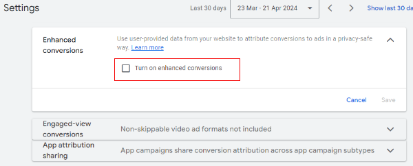 turn on enhanced conversions
