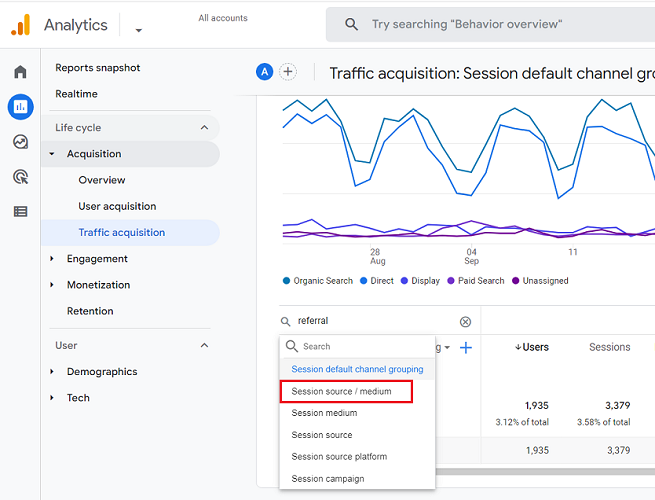 Session source medium ga4