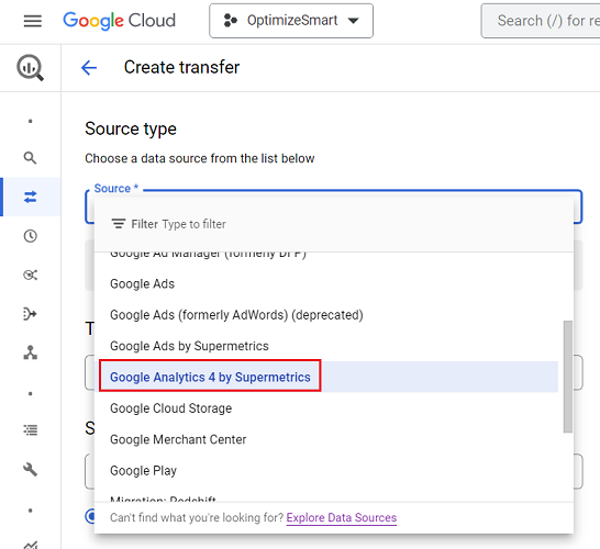 see the ‘Google Analytics 4 by Supermetrics listed