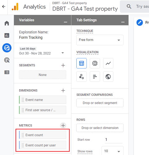 all the imported metrics listed under the METRICS section