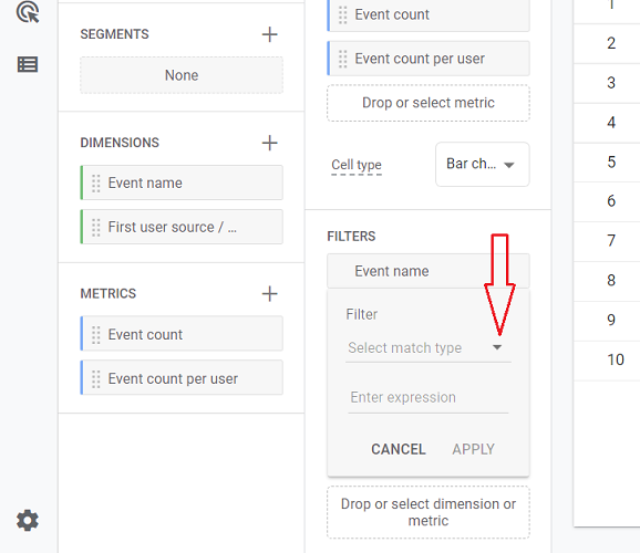 Click on the ‘Select match type drop down menu