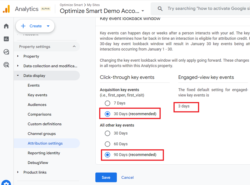 Default Conversion Window used by GA4 1