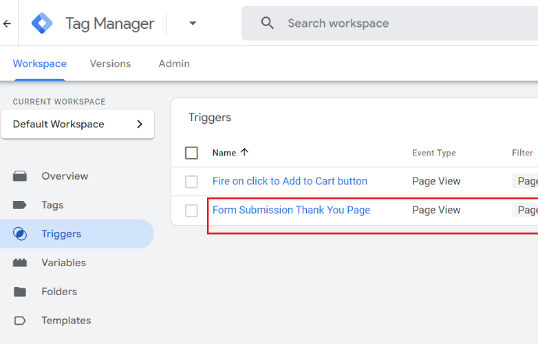 new trigger listed under the ‘Triggers section