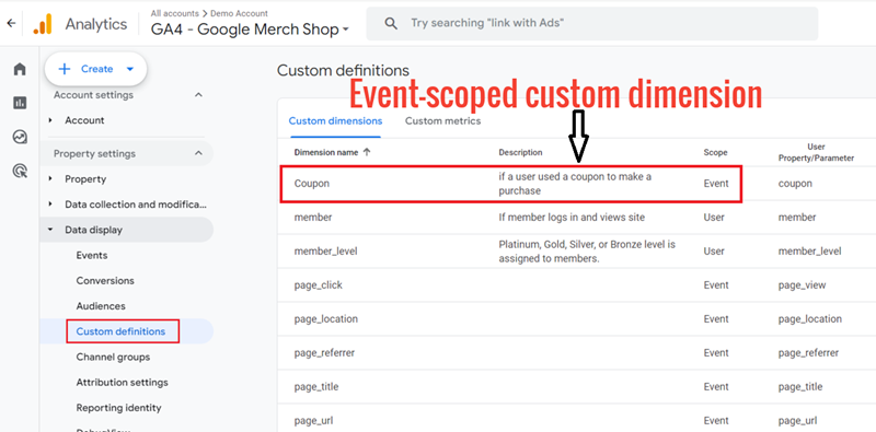 event scoped custom dimension