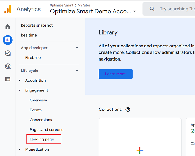 landing page report listed ga4
