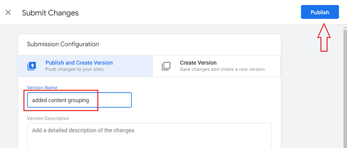 click on the ‘Publish button to publish the container