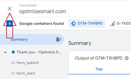 click on the ‘cross button at the top left