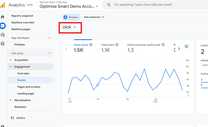 the detailed report for the event ‘click