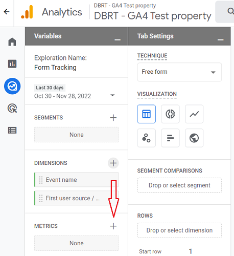 Click on the button next to METRICS