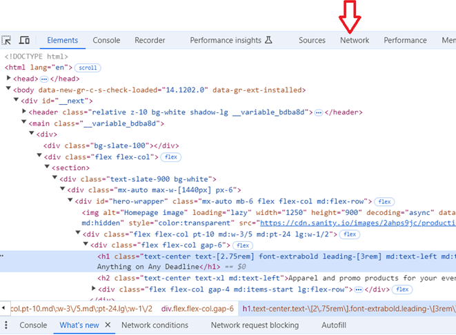 Click on the ‘Network tab
