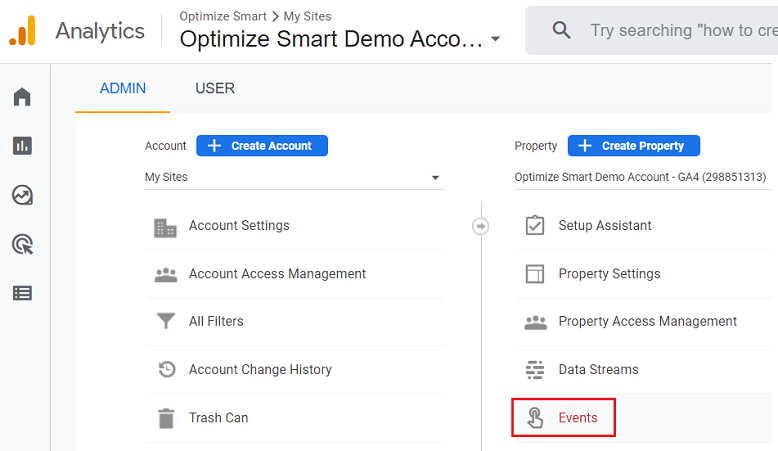 Navigate to the ‘Events report under admin