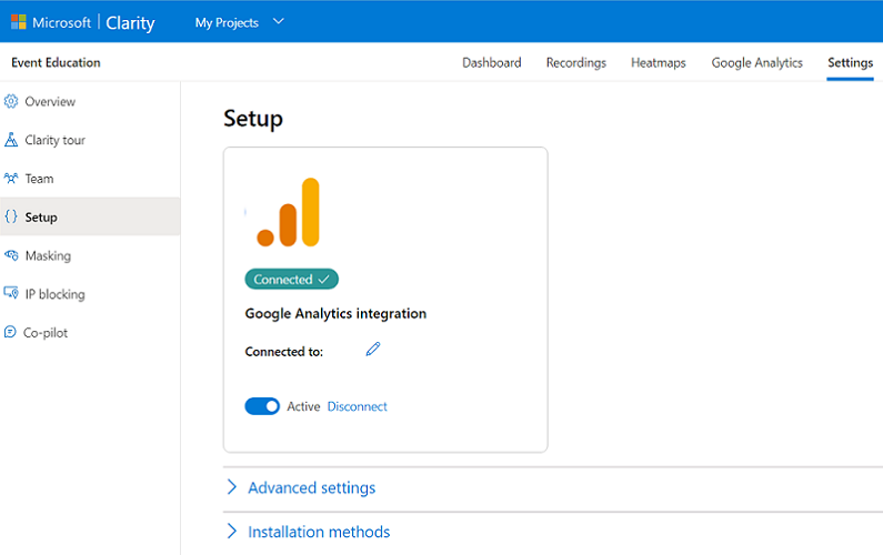 connected google analytics integration