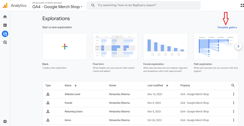 template gallery ga4