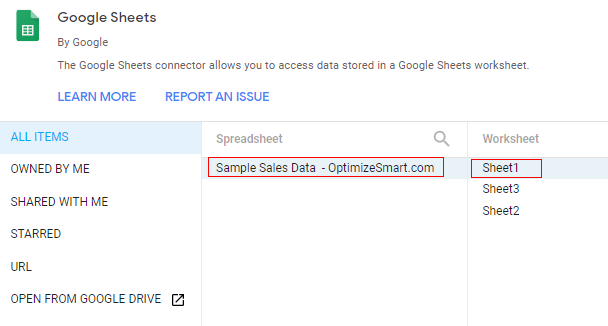 Looker Studio Tutorial with FREE PDF ebook 14 select google sheet