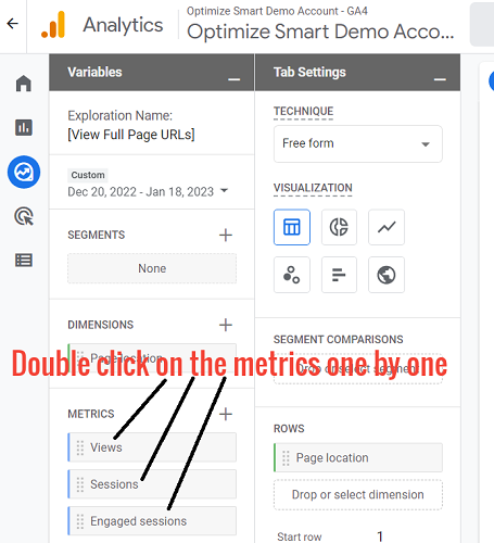 Double click on the following metrics one by one