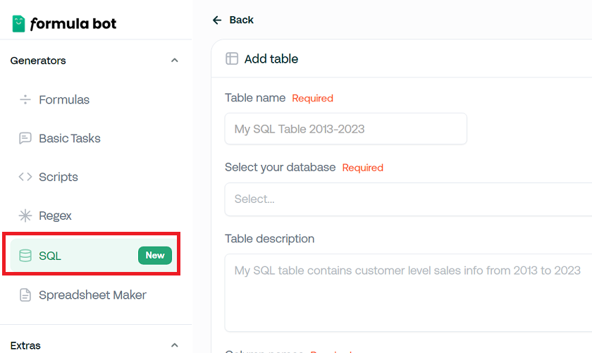 formula bot sql generator