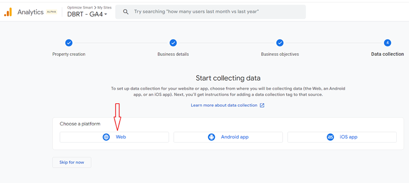 create a new web data stream