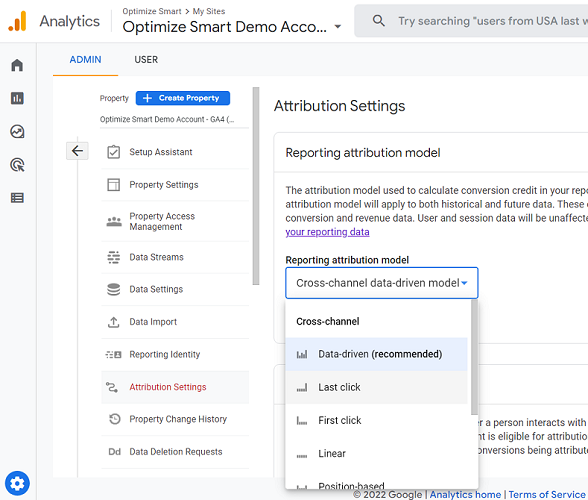 select reporting attribution model ga4