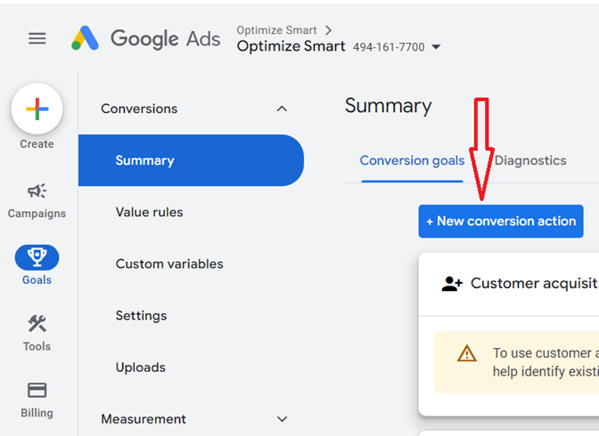 Click on the button ‘New Conversion action