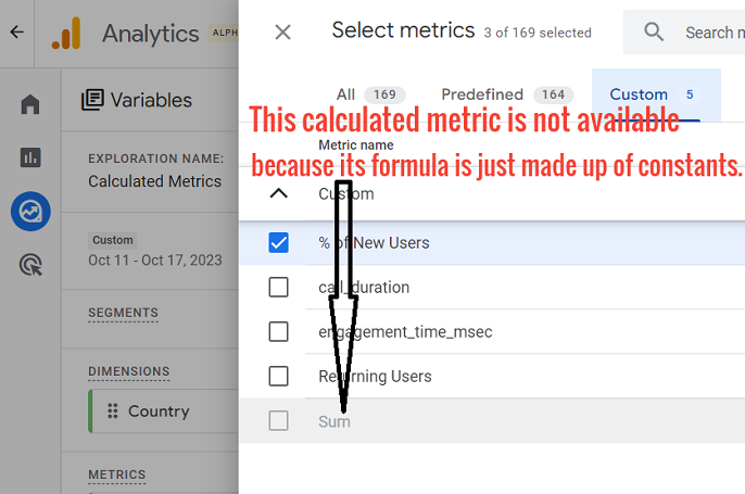this calculated metric is not available