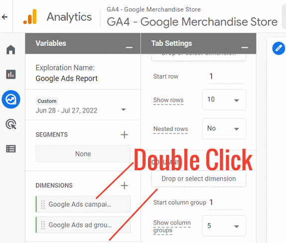 double click dimensions ga4