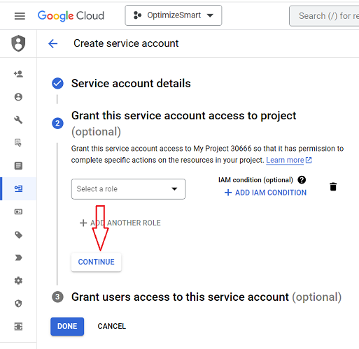 Grant this service account access to the project