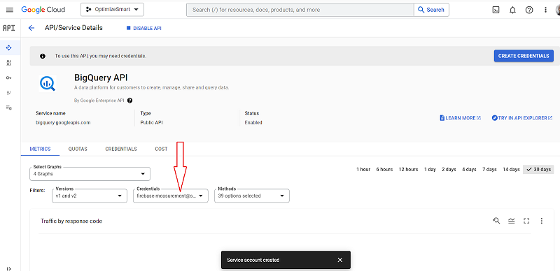 the listing of your new service account