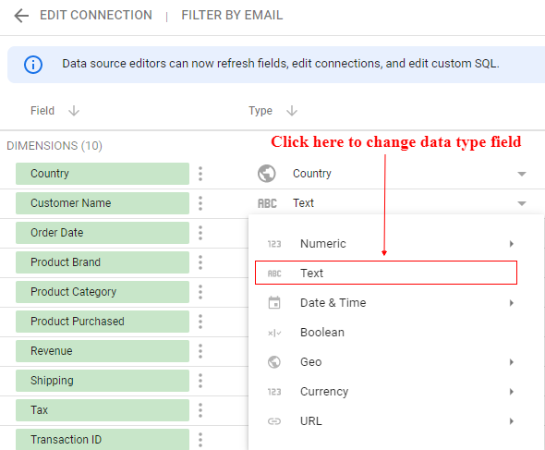 change data type field