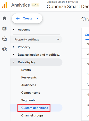 custom defintions ga4