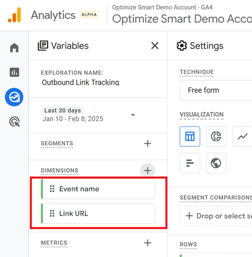 mport the Event Name and Link URL dimensions to the report