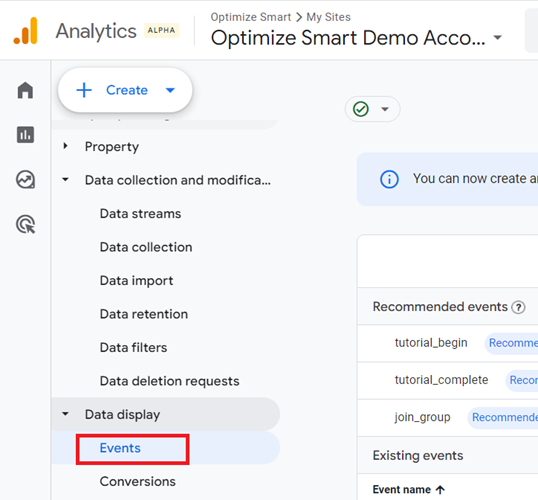 Click on ‘Events under ‘Data Display‘