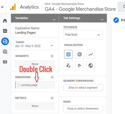 double click dimension name ga4