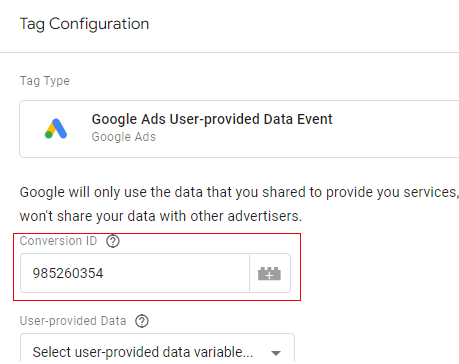 supply your Google Ads Conversion Tracking ID
