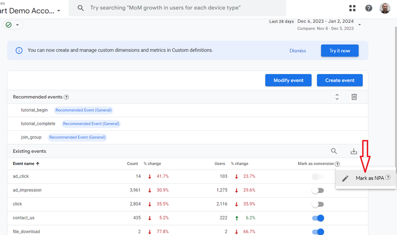 Mark as NPA event ga4