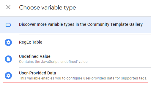 Select the variable type as User Provided Data