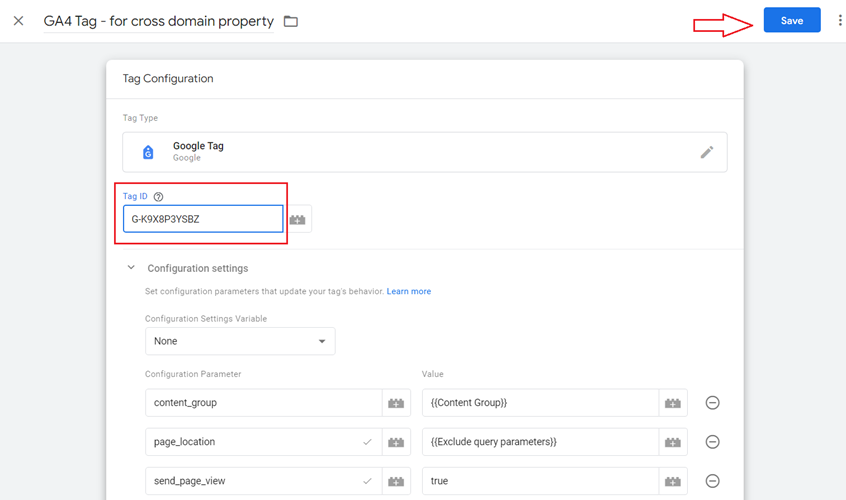 Replace the tag ID with the measurement ID 1