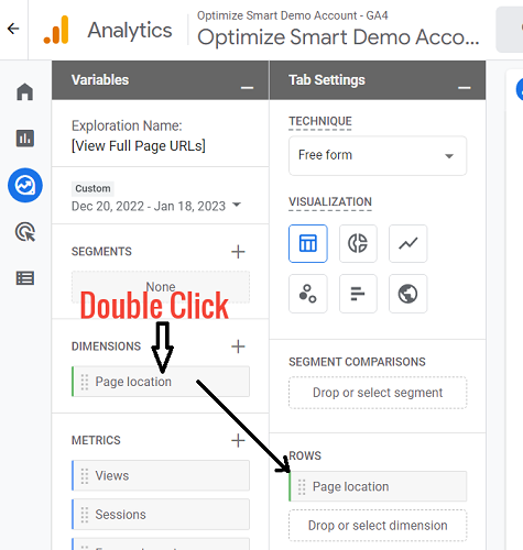 Double click on the dimension ‘Page Location