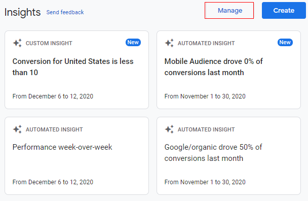 create custom insights manage