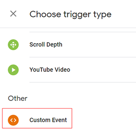 gtm event tracking Custom event trigger type