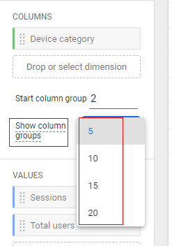 exploration report show column groups