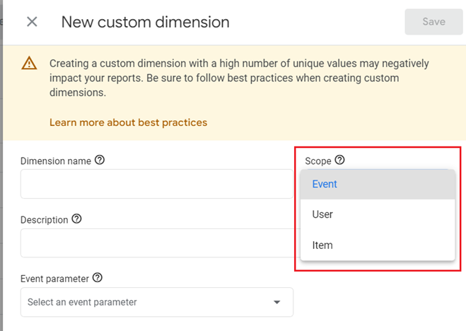 ga4 Custom dimension scope